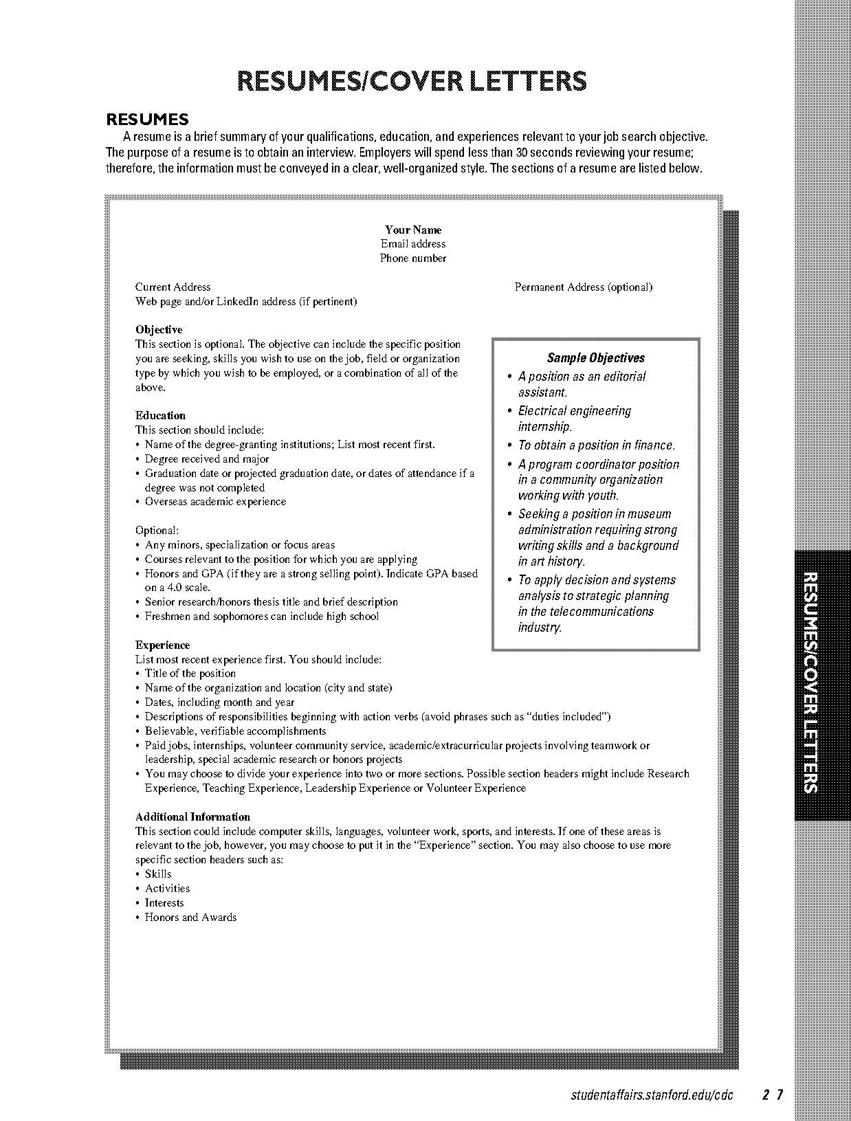 cv sample format for job application